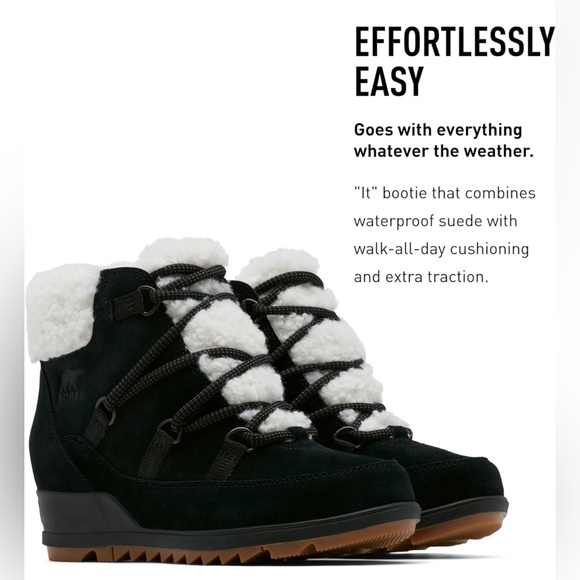 New Sorel Women's Evie Cozy Lace Wedge Boot, Size 9.5, Faux Sherpa Collar - Picture 3 of 14